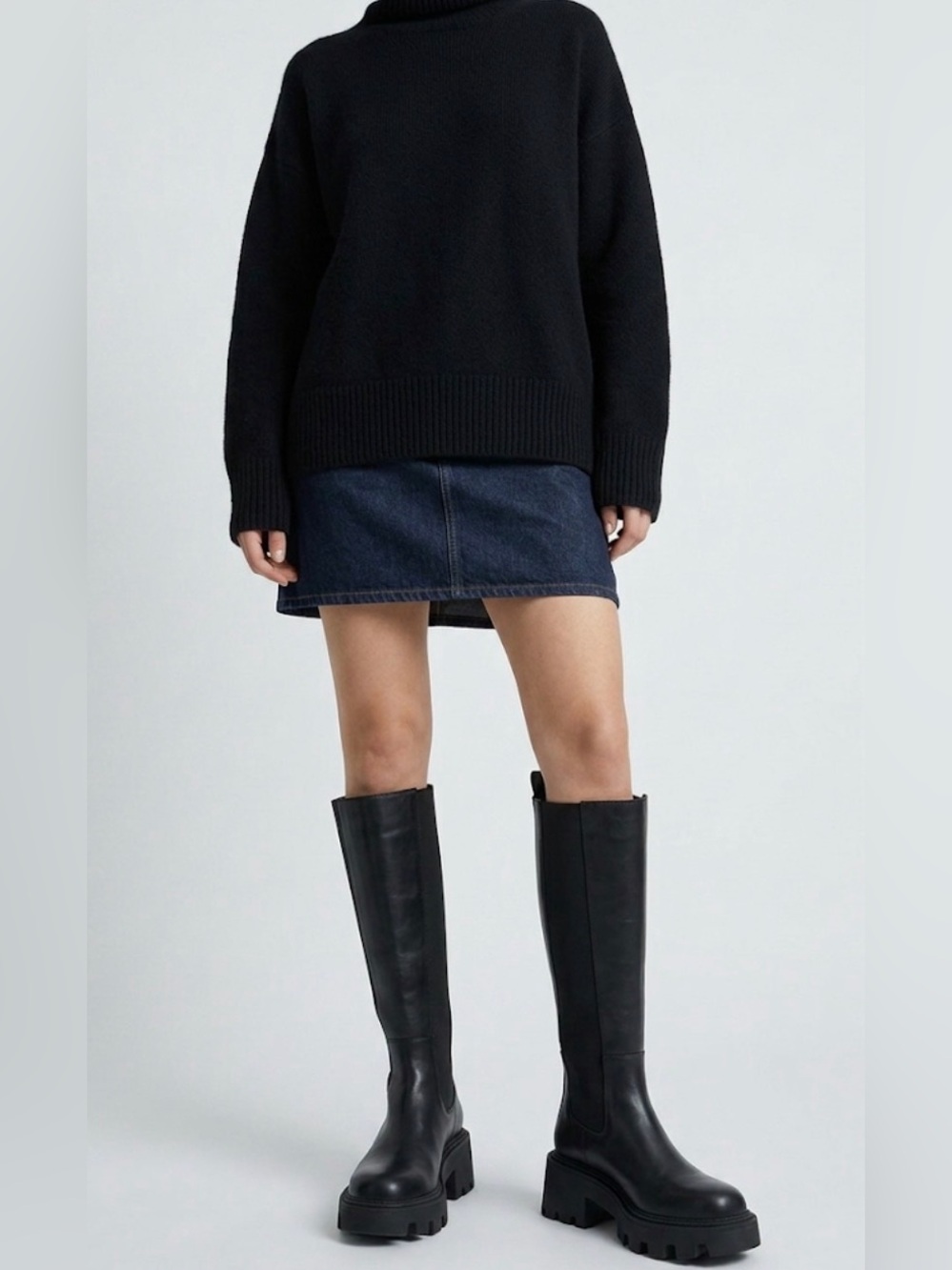 Zara Black Chunky Lug Sole Knee-High Boots